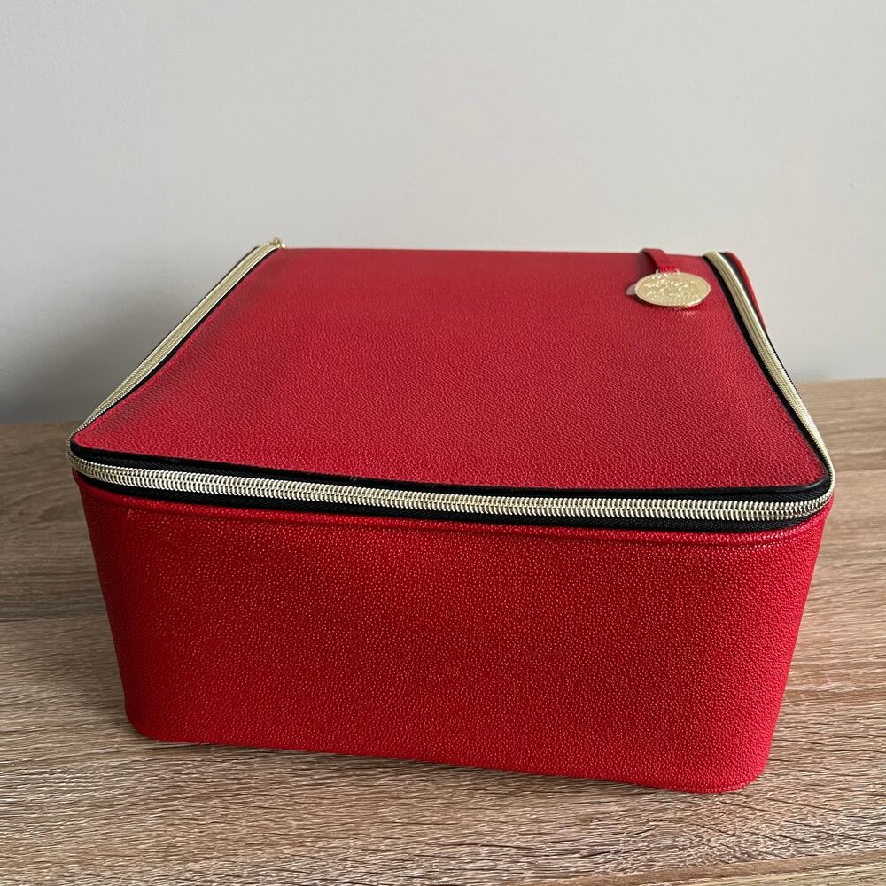 Estee Lauder Red Faux Leather Train Case Travel Makeup Bag